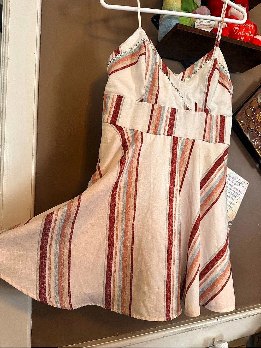 TRIXXI Striped Mini Dress in Cream & Red Size XL